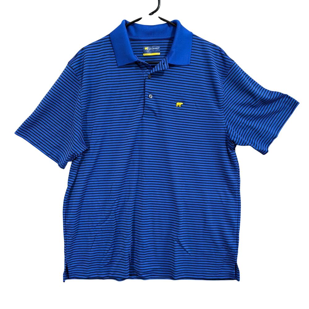 Jack Nicklaus Mens Shirt Blue Black Stripe Polo Stay Dri Performance Large